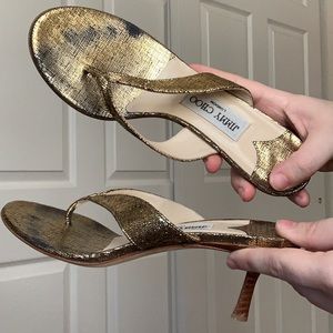 gold jimmy choo thong heels